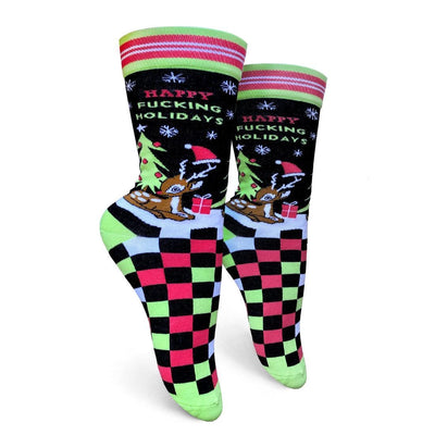 Happy Fucking Holidays, Womens Crew - Groovy Things - The Sock Monster
