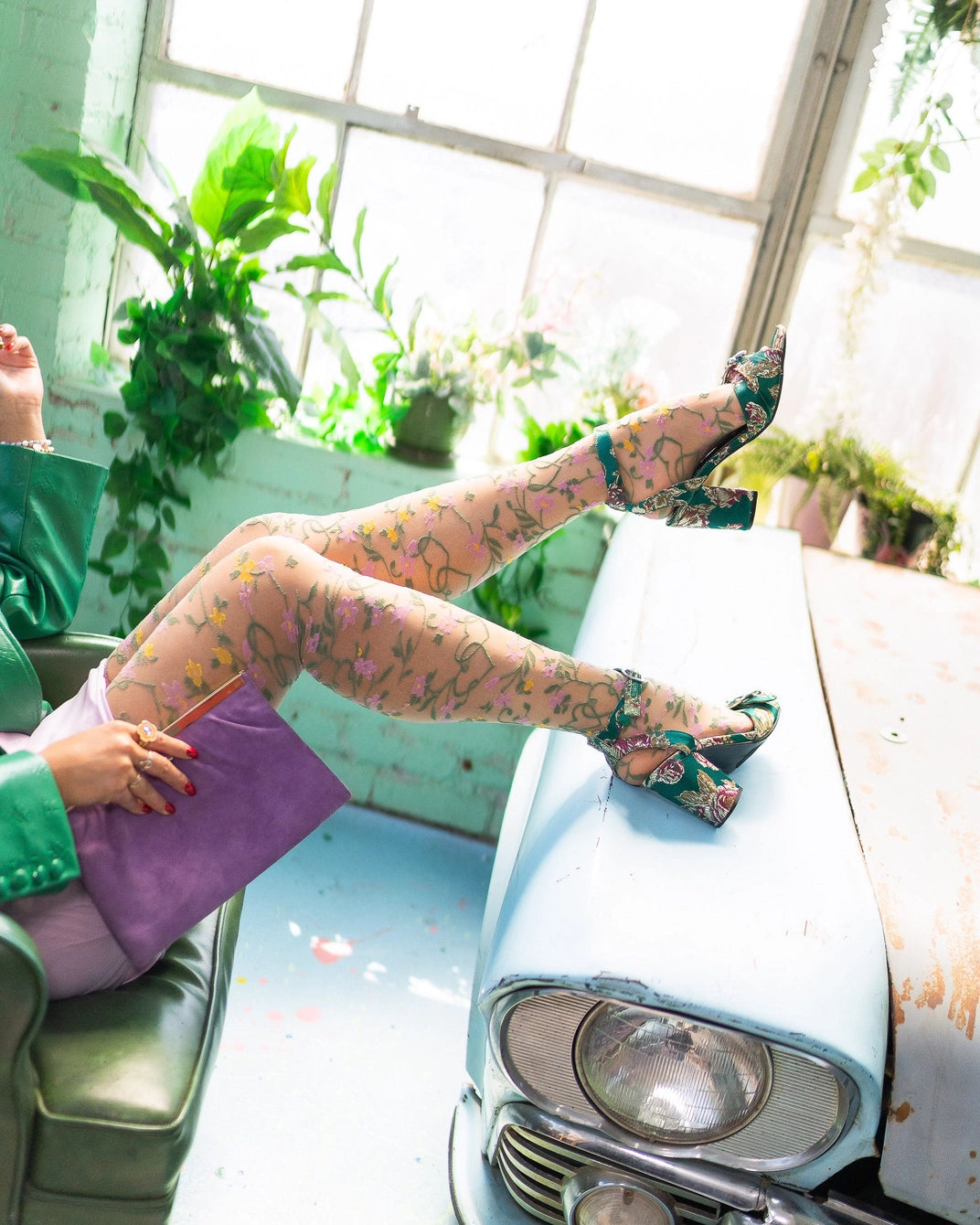 Heart Floral | Sheer Thigh-High Stocking