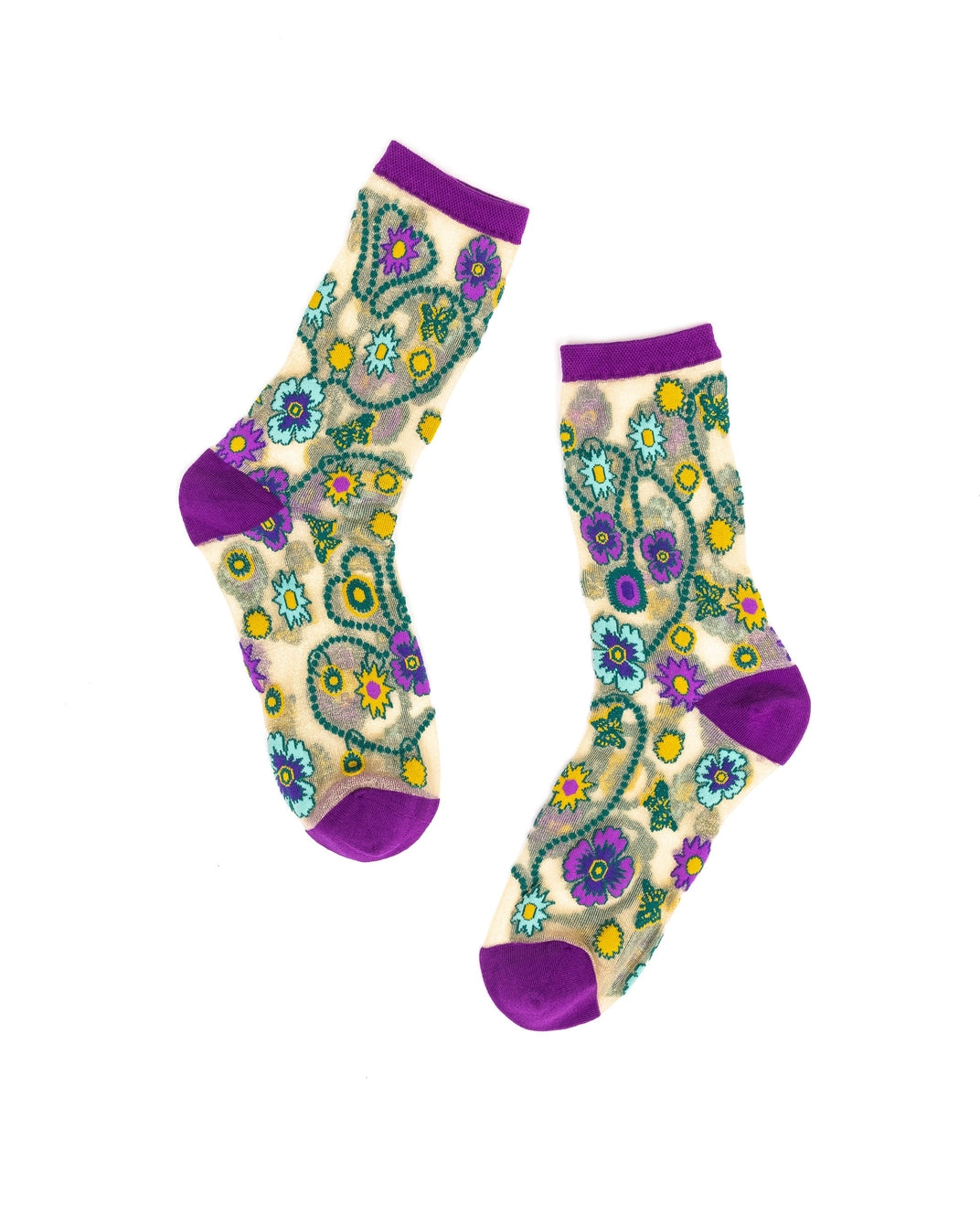 Jeweled Floral | Gold Shimmer Sheer Crew Sock