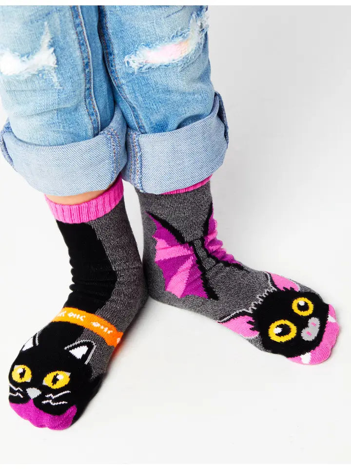 Bat and Black Cat | Kids Socks | Mismatched Fun Socks