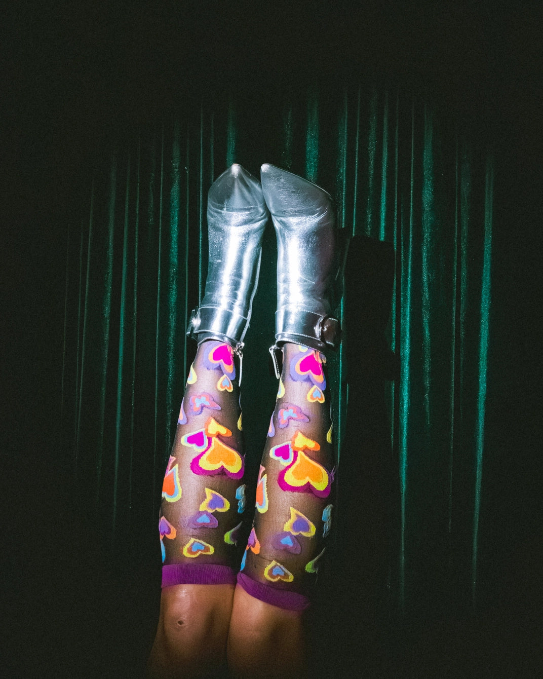 Y2K Hearts | Black Sheer Knee-High Sock