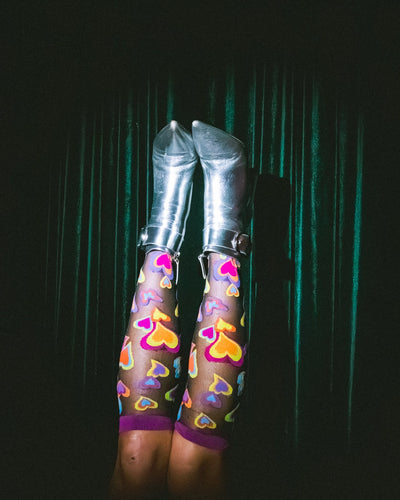 Y2K Hearts | Black Sheer Knee-High Sock