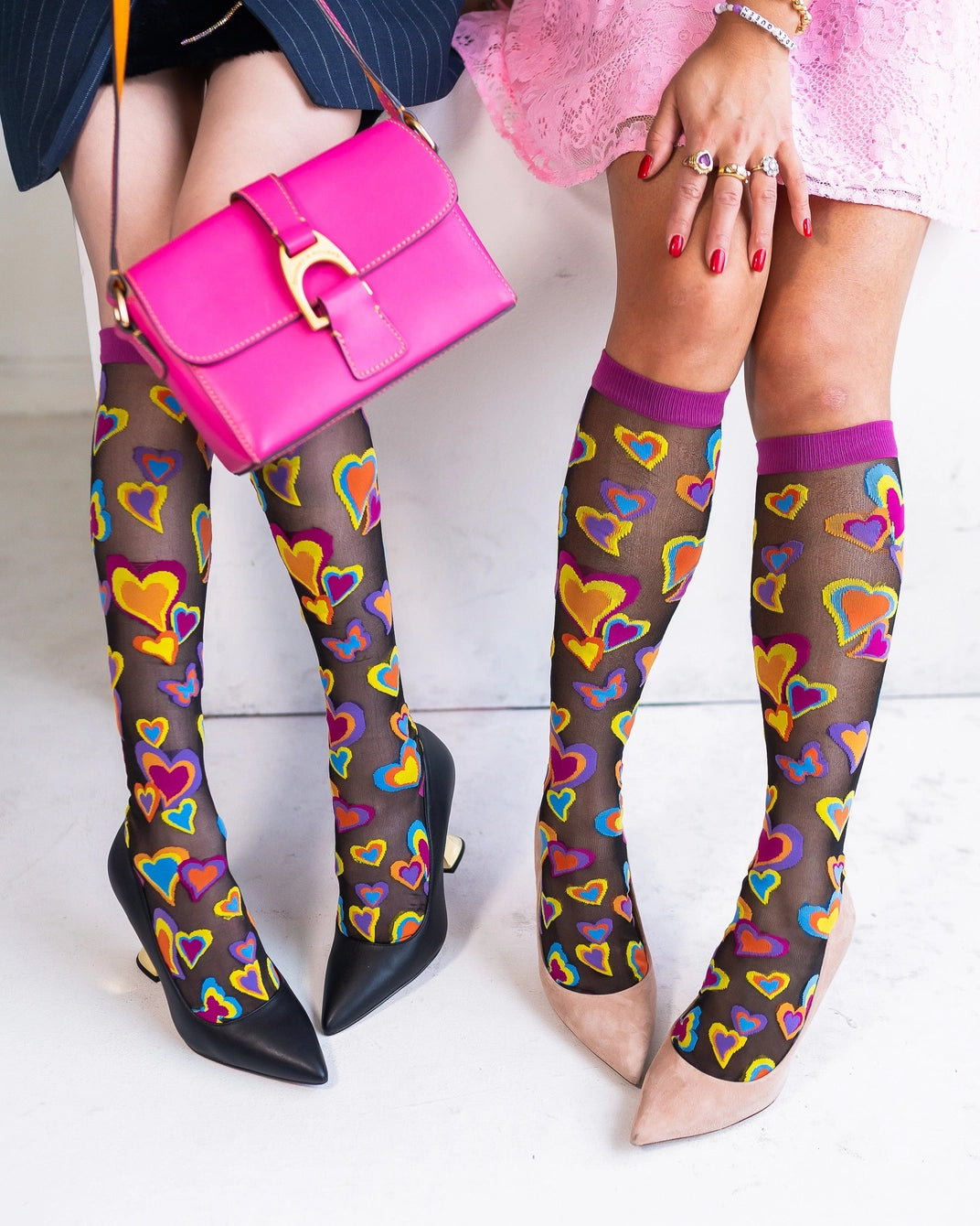 Y2K Hearts | Black Sheer Knee-High Sock