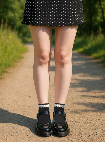 Waffle Knit | Lace-Trimmed Alpaca Anklet Socks