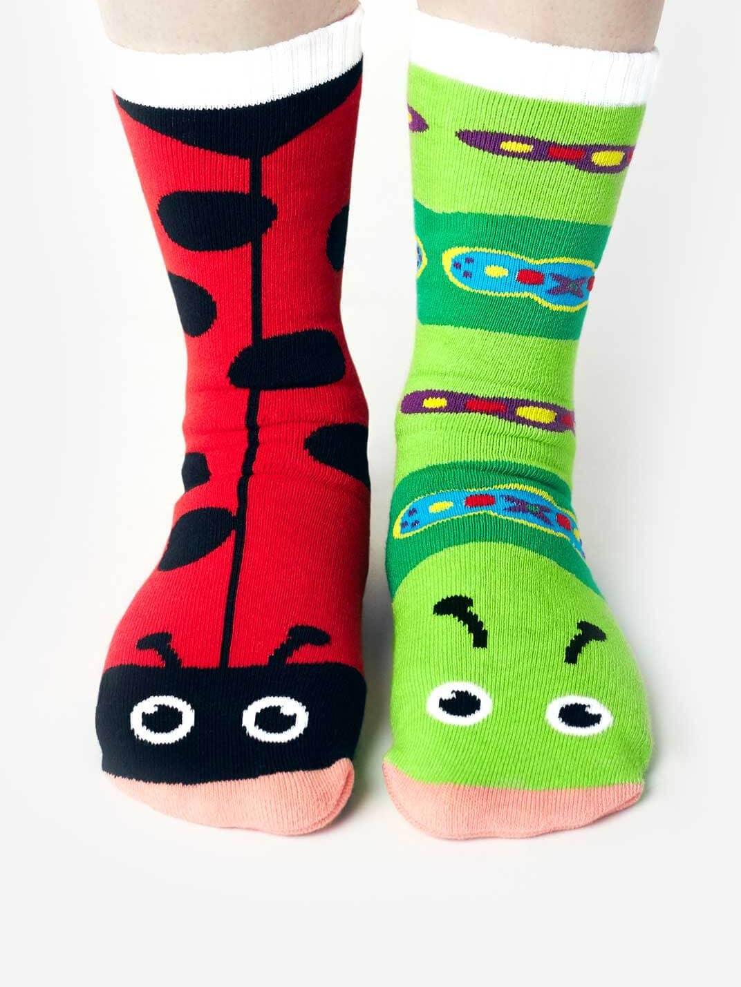 Ladybug & Caterpillar | Adult Socks | Mismatched Cute Crazy Fun Socks - Pals Socks - The Sock Monster