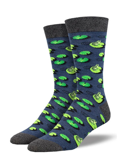 LEAPING LILY PADS, Bamboo, Men's Crew - Socksmith - The Sock Monster