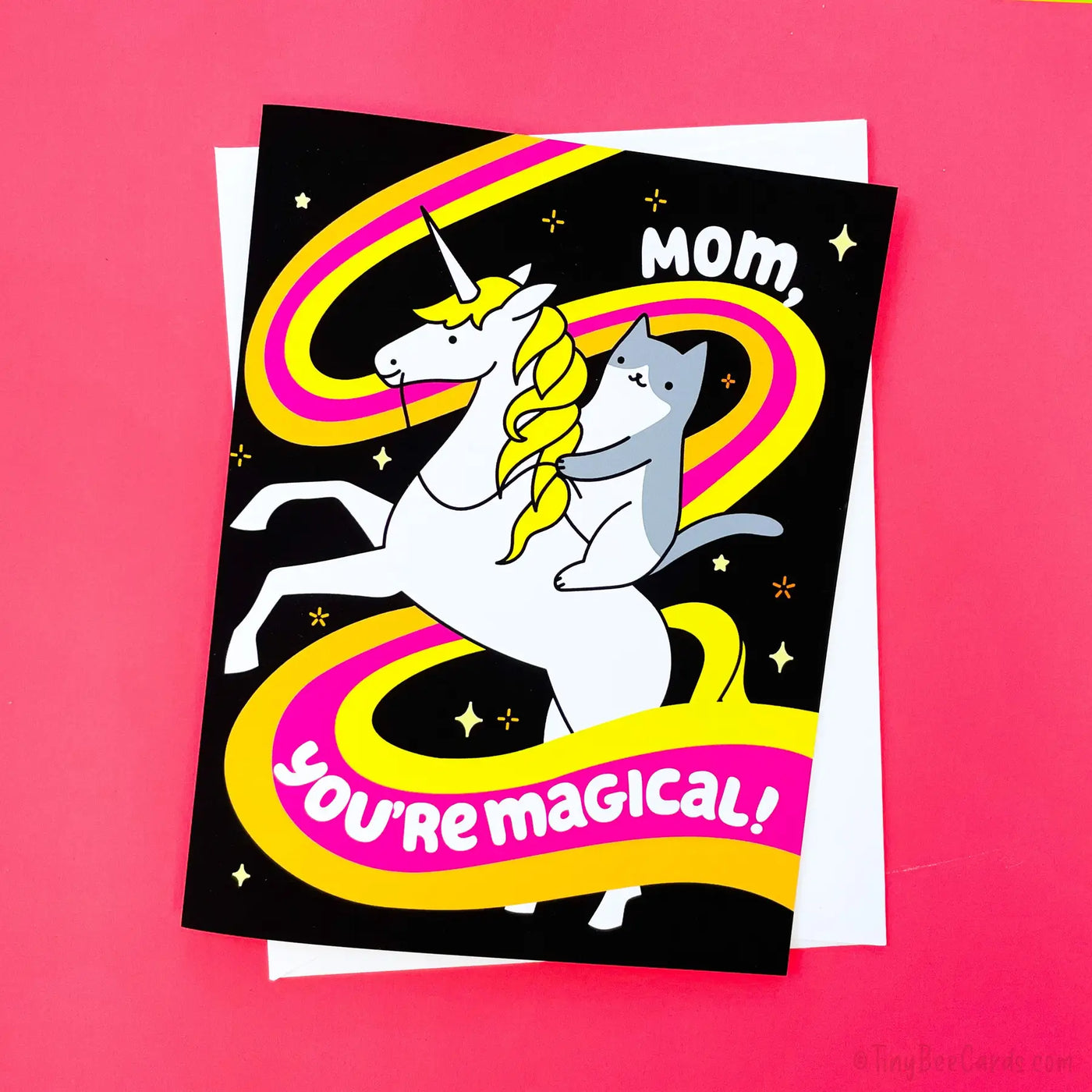 "Mom, You're Magical!" Cat Riding Unicorn | Mother's Day Card