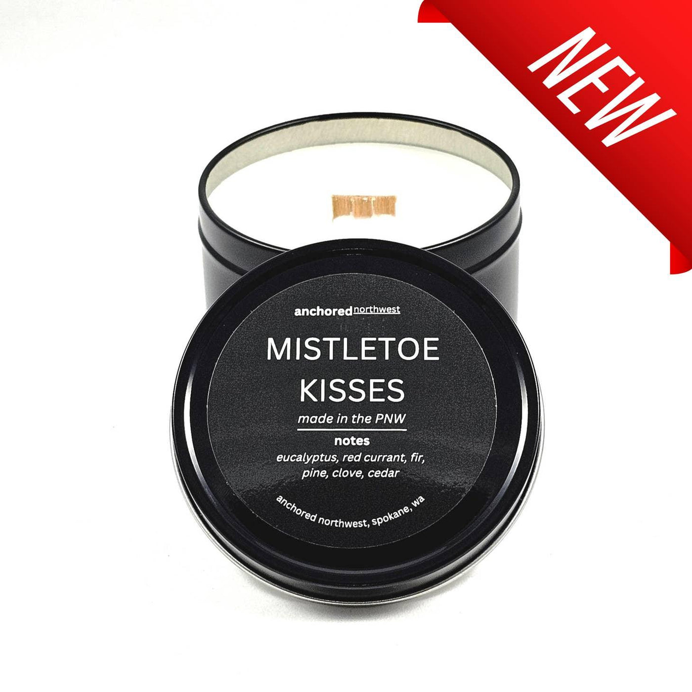 Mistletoe Kisses 6oz Wood Wick Travel Soy Candle - Anchored Northwest - The Sock Monster