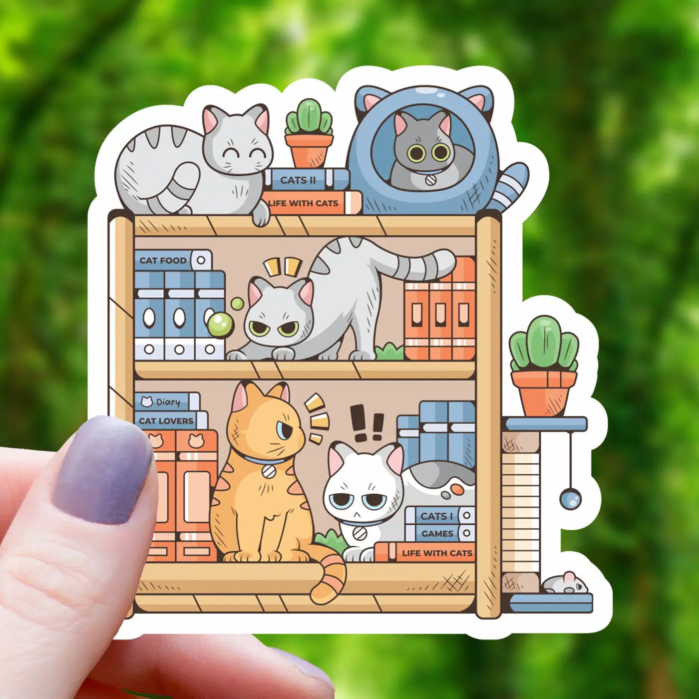 Overwhelming Cat Bookshelf | Vinyl Sticker