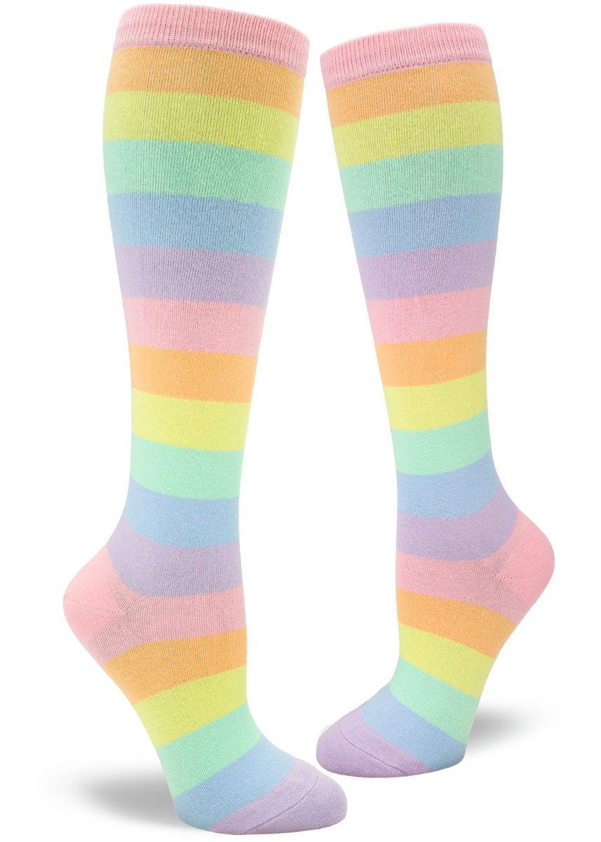 Pastel Rainbow Striped, Women's Knee-high - ModSock - The Sock Monster