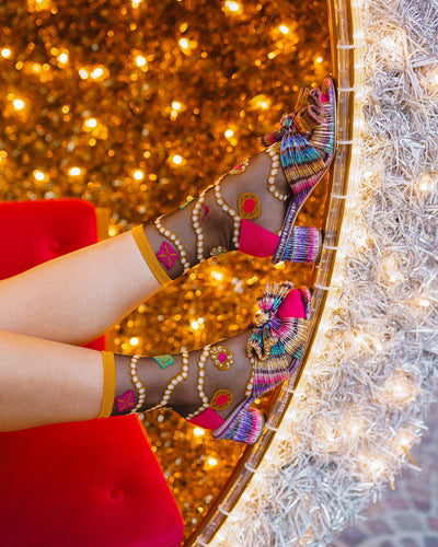 Pearls & Jewels | Black Sheer Crew Sock