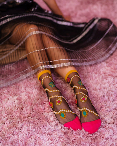 Pearls & Jewels | Black Sheer Crew Sock