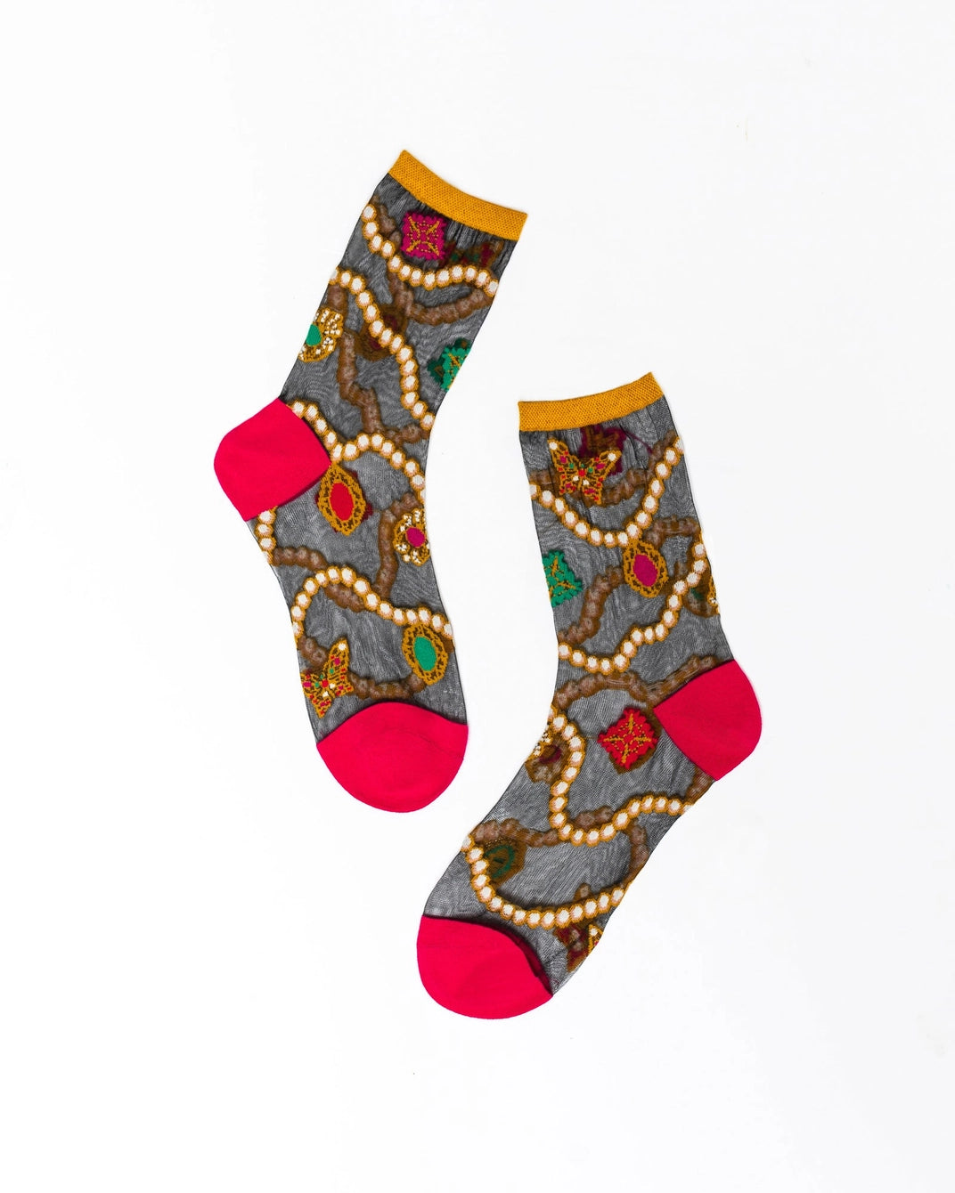 Pearls & Jewels | Black Sheer Crew Sock