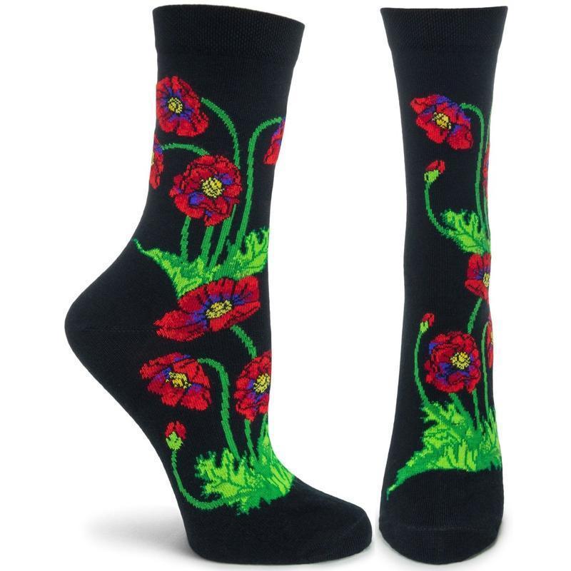 Poppies - Apothecary Florals, Women's Crew - Ozone Design Inc - The Sock Monster