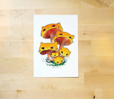 Postcard - Meowshroom "Chanterelles" Mushroom Cats | Mini Print - 5x7 - Stasia Burrington - The Sock Monster