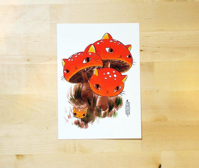 Postcard - Meowshroom "Fly Agaric" Mushroom Cats | Mini Print - 5x7 - Stasia Burrington - The Sock Monster