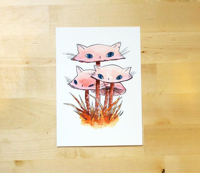 Postcard - Meowshroom "Pinkies" Mushroom Cats | Mini Print - 5x7 - Stasia Burrington - The Sock Monster