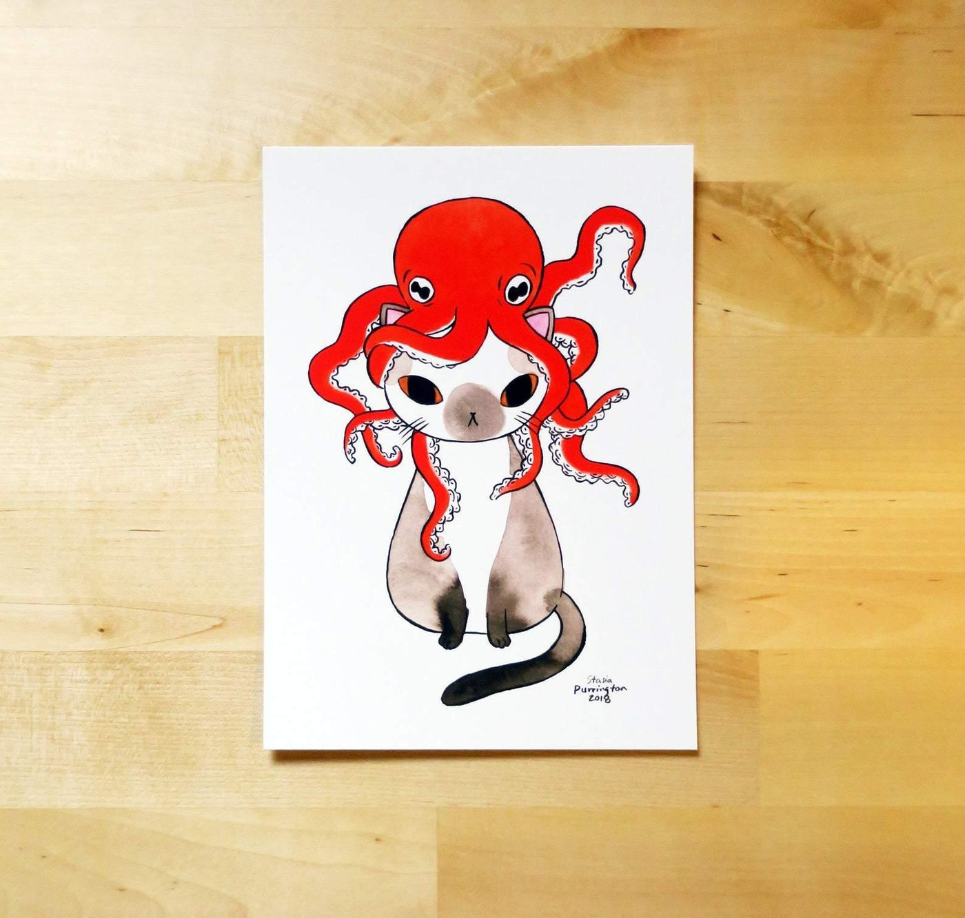 Postcard - Octopus Cat | Mini Print - 5x7 - Stasia Burrington - The Sock Monster