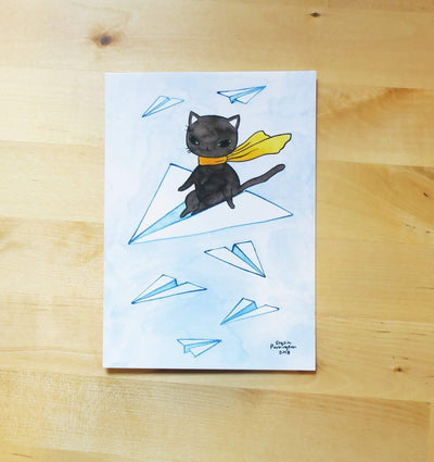 Postcard - Paper Plane Kitty | Mini Print - 5x7 - Stasia Burrington - The Sock Monster