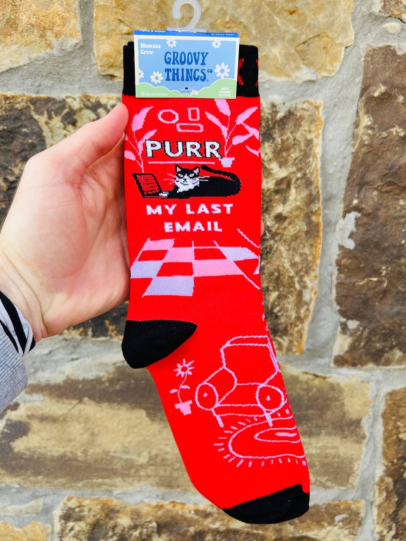 Purr My Last Email, Womens Crew - Groovy Things - The Sock Monster
