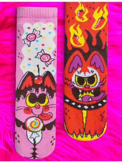 Purrty Sweet and Feline Spicy | Teen and Adult Socks | Mismatched Cute Crazy Fun Socks