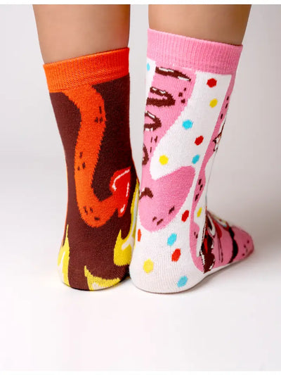 Purrty Sweet and Feline Spicy | Kids Socks | Mismatched Fun Socks