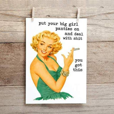 Put Your Big Girl Panties on and Deal With Shit, You Got This .. Funny, Inappropriate Pin up Girl Greeting Card - Cleverish Co - The Sock Monster