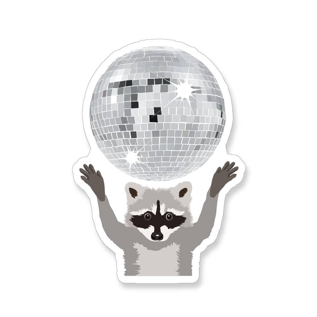 Raccoon with Disco Ball, Vinyl Sticker - Apartment 2 Cards - The Sock Monster