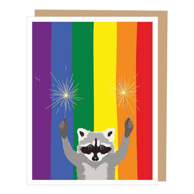Raccoon with Sparklers Rainbow Flag Gay Pride Card - Apartment 2 Cards - The Sock Monster