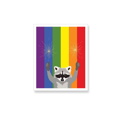 Raccoon with Sparklers Rainbow Flag Gay Pride, Vinyl Sticker - Apartment 2 Cards - The Sock Monster