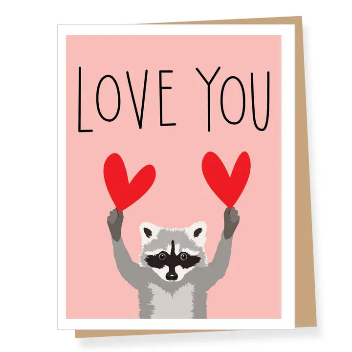 Raccoon With Red Hearts | Love Card