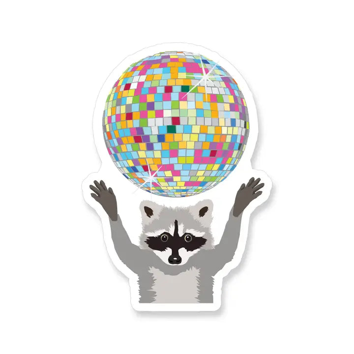 Raccoon with Rainbow Disco Ball | Vinyl Sticker