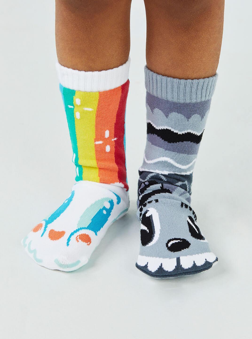Rainbowface & Mr. Gray | Kids Socks | Mismatched Cute Crazy Fun Socks - Pals Socks - The Sock Monster