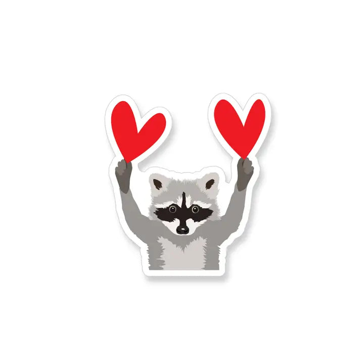 Raccoon with Red Hearts | Vinyl Sticker