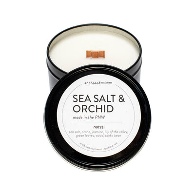 Sea Salt & Orchid 6oz Wood Wick Travel Soy Candle - Anchored Northwest - The Sock Monster