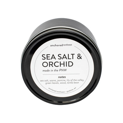 Sea Salt & Orchid 6oz Wood Wick Travel Soy Candle - Anchored Northwest - The Sock Monster