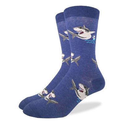 Shark, Extra Large (13-17 Men's) Crew - Good Luck Sock - The Sock Monster