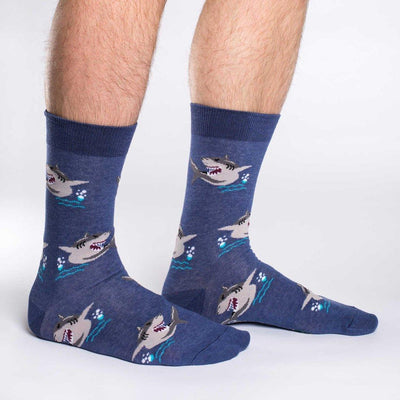 Shark, Extra Large (13-17 Men's) Crew - Good Luck Sock - The Sock Monster