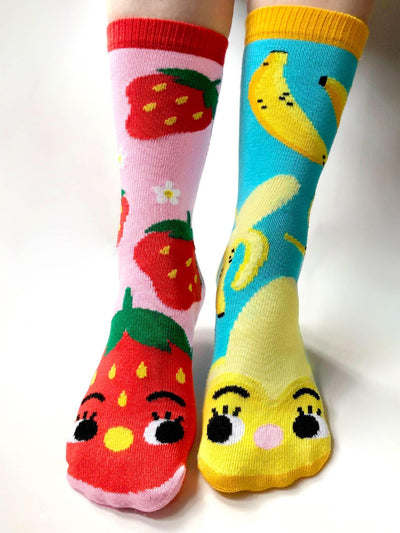 Strawberry & Banana | Adult Socks | Mismatched Cute Crazy Fun Socks - Pals Socks - The Sock Monster