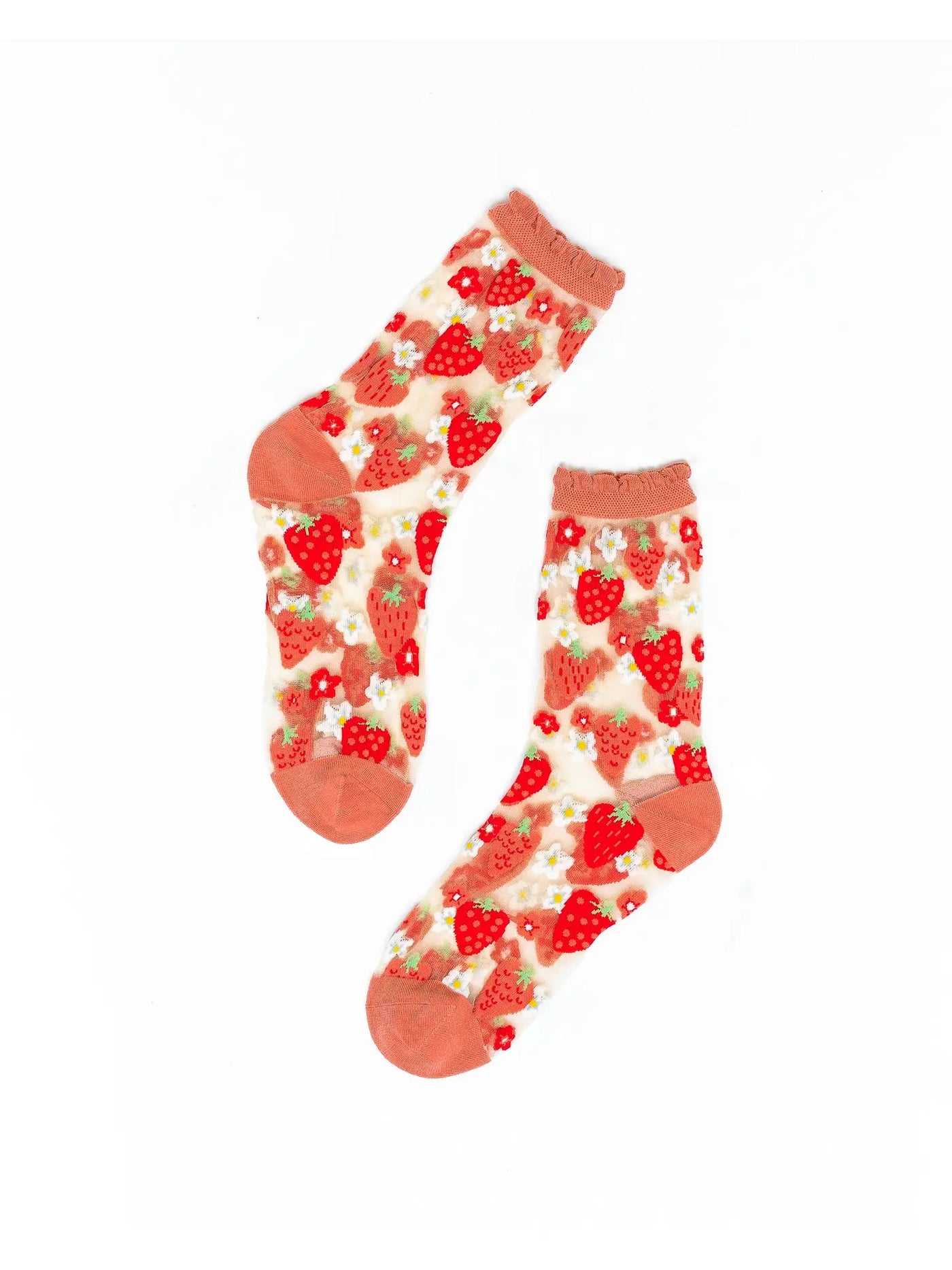 Strawberry Daisy | Ruffled Sheer Crew Sock
