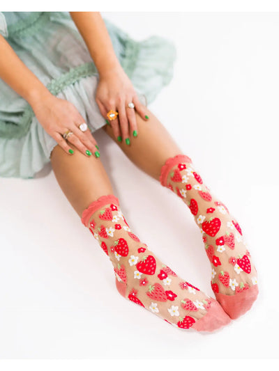 Strawberry Daisy | Ruffled Sheer Crew Sock