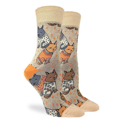 Sweater Cats, Medium (5-9 Women's) Crew - Good Luck Sock - The Sock Monster