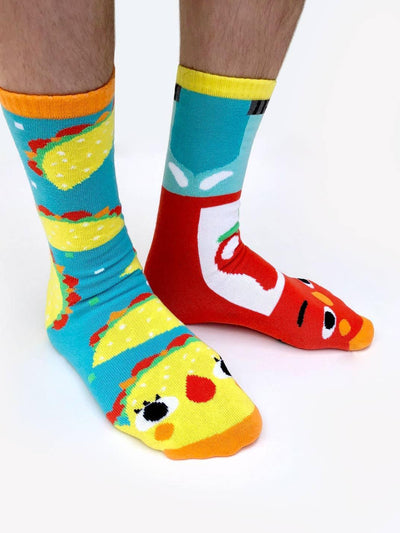 Taco & Hot Sauce | Adult Socks | Mismatched Cute Crazy Fun Socks - Pals Socks - The Sock Monster