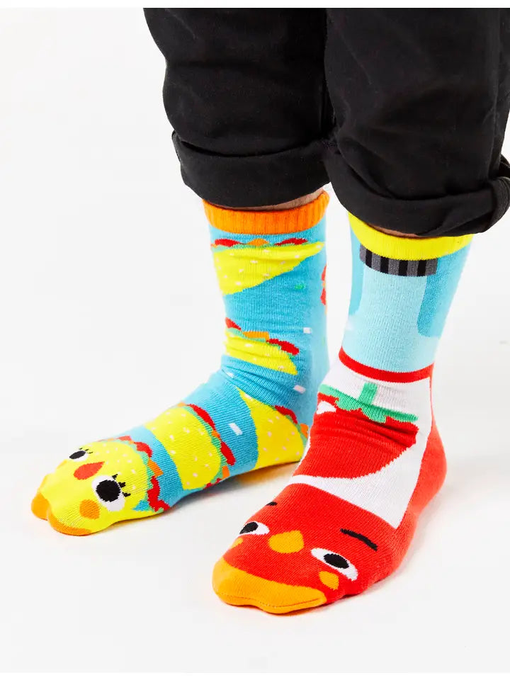 Taco and Hot Sauce | Teen and Adult Socks | Mismatched Cute Crazy Fun Socks