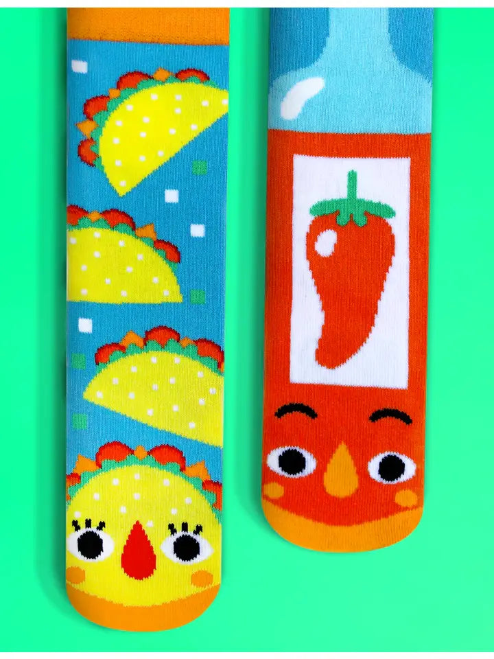 Taco and Hot Sauce | Teen and Adult Socks | Mismatched Cute Crazy Fun Socks