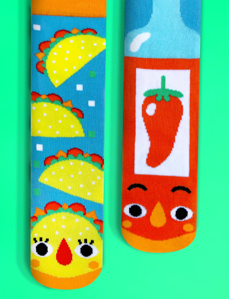 Taco and Hot Sauce | Kids Socks | Mismatched Cute Crazy Fun Socks