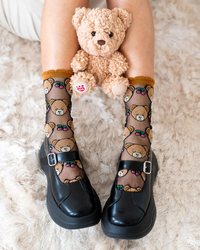 Teddy Bear | Ruffled Sheer Crew Sock