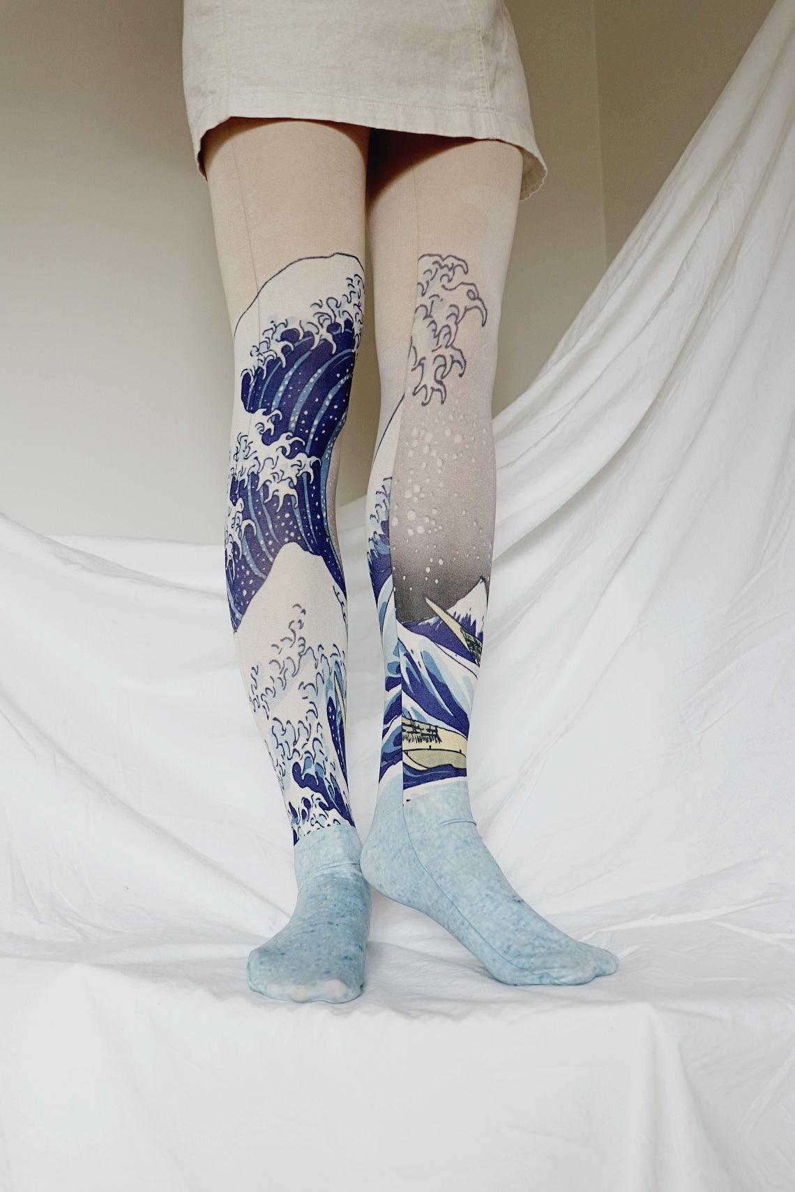 The Great Wave off Kanagawa by Hokusai | Printed Tights - Tabbisocks - The Sock Monster