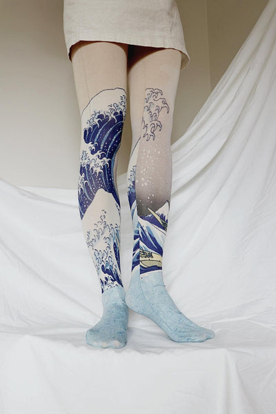 The Great Wave off Kanagawa by Hokusai | Printed Tights - Tabbisocks - The Sock Monster