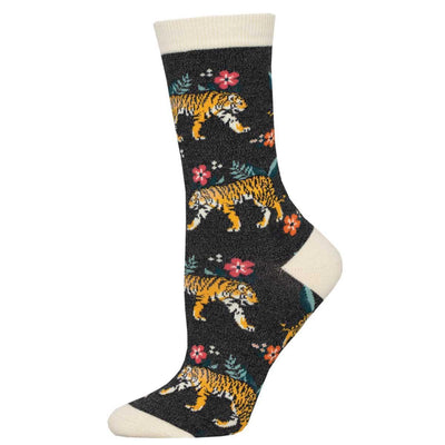Tiger Floral, Bamboo, Women's Crew - Socksmith - The Sock Monster